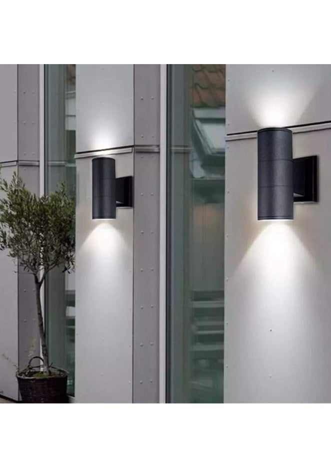 ESNCO ضوء حائط خارجي LED مقاوم للماء لأعلى ولأسفل مصباح GU10 جسم ألمنيوم أسود للحديقة، المناظر الطبيعية، الفناء، الشرفة، السطح، المرآب، المسبح (أسود دائري مع مصباح GU10، 6.5 * 16 سم) - Image 2