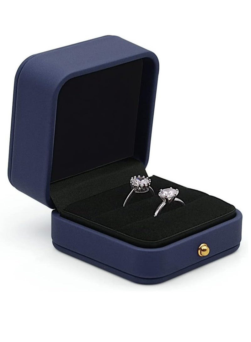 أوزيغالور الخاتم الزفاف صندوق الخاتم الزفاف فاتح أزرق، صندوق صناعة الجلد والمخمل مربع، صندوق ذهبي جميل وقديم مزود بثنائي صناديق للخاتم للطلب، الزفاف، الذكرى، الهدية - Image 1