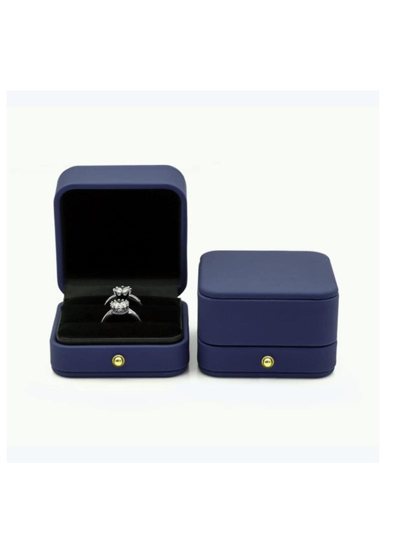 أوزيغالور الخاتم الزفاف صندوق الخاتم الزفاف فاتح أزرق، صندوق صناعة الجلد والمخمل مربع، صندوق ذهبي جميل وقديم مزود بثنائي صناديق للخاتم للطلب، الزفاف، الذكرى، الهدية - Image 4
