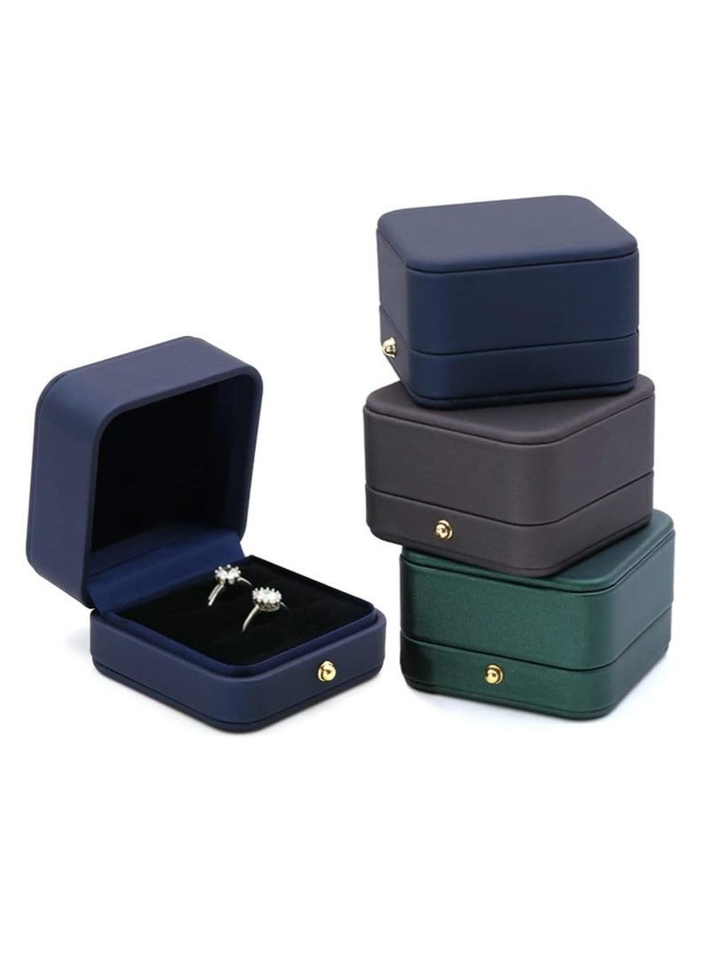 أوزيغالور الخاتم الزفاف صندوق الخاتم الزفاف فاتح أزرق، صندوق صناعة الجلد والمخمل مربع، صندوق ذهبي جميل وقديم مزود بثنائي صناديق للخاتم للطلب، الزفاف، الذكرى، الهدية - Image 5