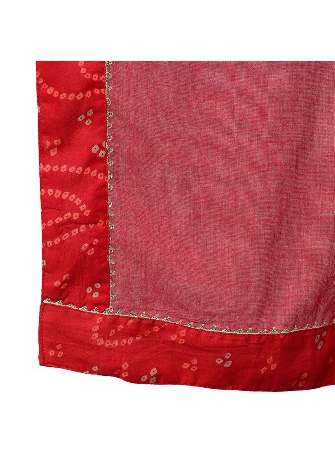 ishin Women's Cotton Bandhani Embroidered Straight Kurta Sharara Dupattta Set - Image 5