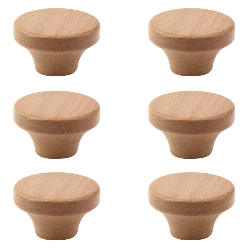 Pastlla 6Pcs Wood Drawer Knobs Wood Kitchen Round Knobs Cabinets Furniture Pull For Dresser Wardrobe Cupboard Drawer Knobs Pulls Handles (Beech  1.6"" Single Hole Knob) - Image 1