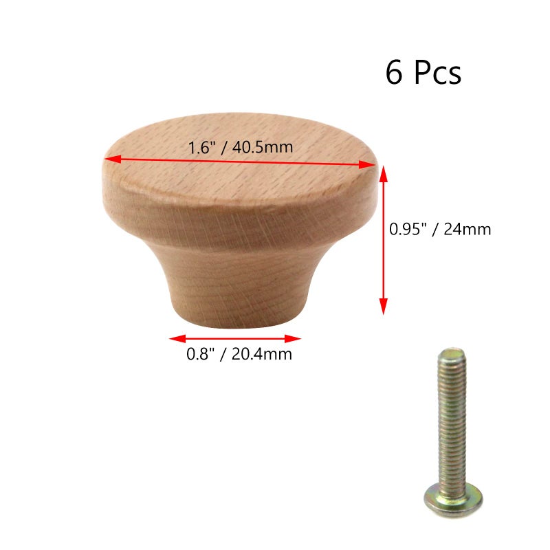 Pastlla 6Pcs Wood Drawer Knobs Wood Kitchen Round Knobs Cabinets Furniture Pull For Dresser Wardrobe Cupboard Drawer Knobs Pulls Handles (Beech  1.6"" Single Hole Knob) - Image 2