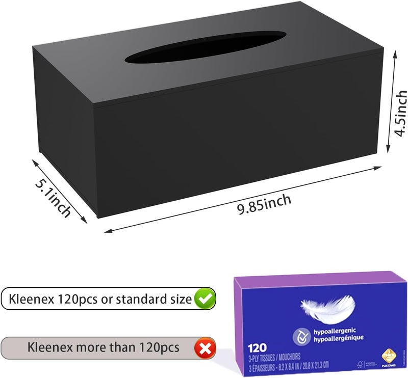 PITBVO Acrylic Tissue Box Holder, Rectangular Black 5mm Thicker Tissue Box Cover, Table Dryer Sheet Dispenser for Car, Bathroom, Bedroom, Kitchen, Office, Living Room, Counter - Image 2
