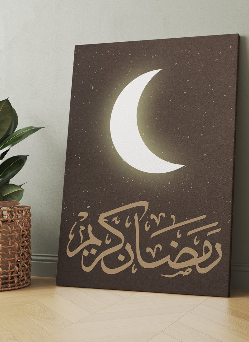 LOWHA Canvas Wall Art Stretched Over Wooden Frame with Ramadan Kareem with Shining Crescent Painting - Image 1