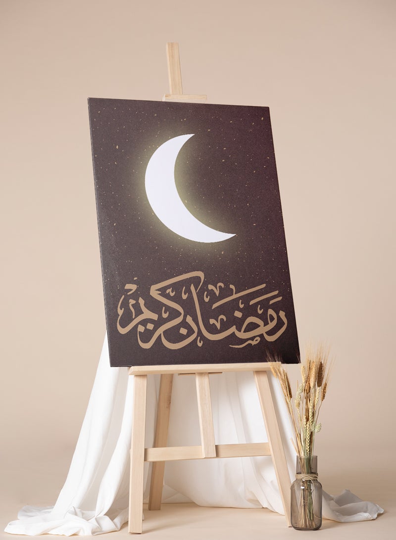 LOWHA Canvas Wall Art Stretched Over Wooden Frame with Ramadan Kareem with Shining Crescent Painting - Image 2