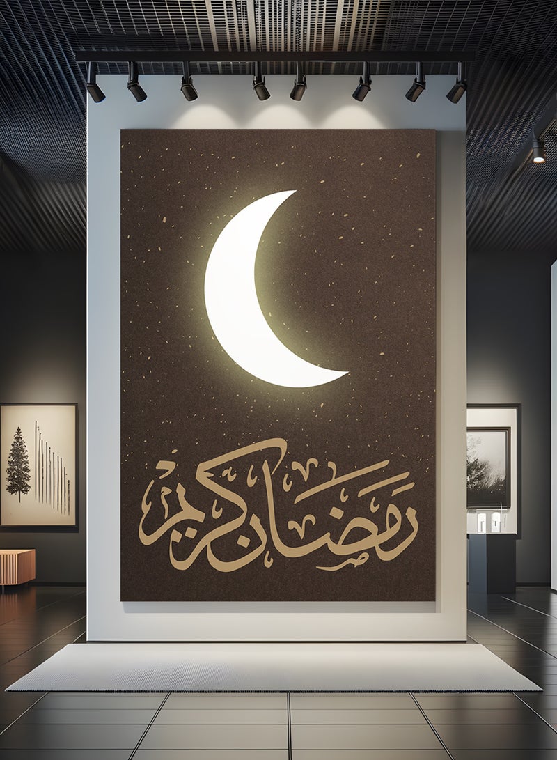 LOWHA Canvas Wall Art Stretched Over Wooden Frame with Ramadan Kareem with Shining Crescent Painting - Image 4