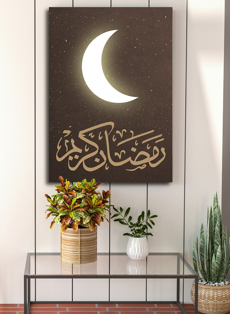 LOWHA Canvas Wall Art Stretched Over Wooden Frame with Ramadan Kareem with Shining Crescent Painting - Image 5