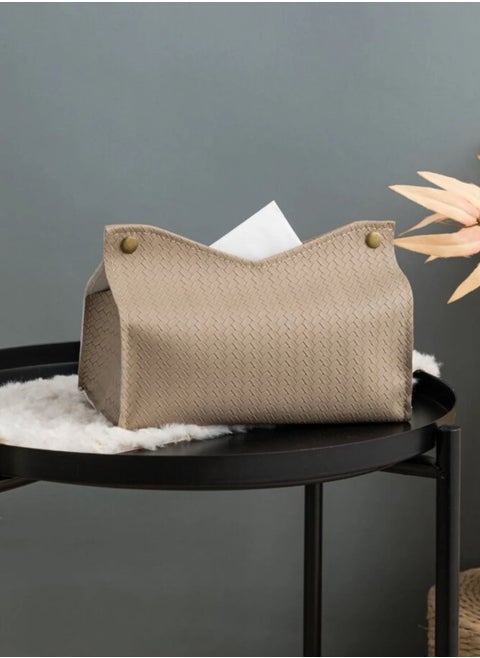 Tissue box made of gray leather
