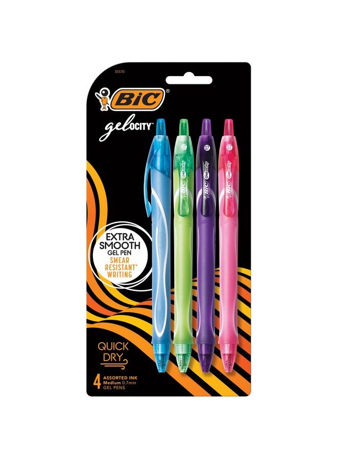 Bic أقلام جيلوسيتي السريعة الجفاف القابلة للسحب بنقطة متوسطة (0.7 مم) مجموعة 4 أقلام جيل ملونة مع مقبض كامل الطول - Image 2