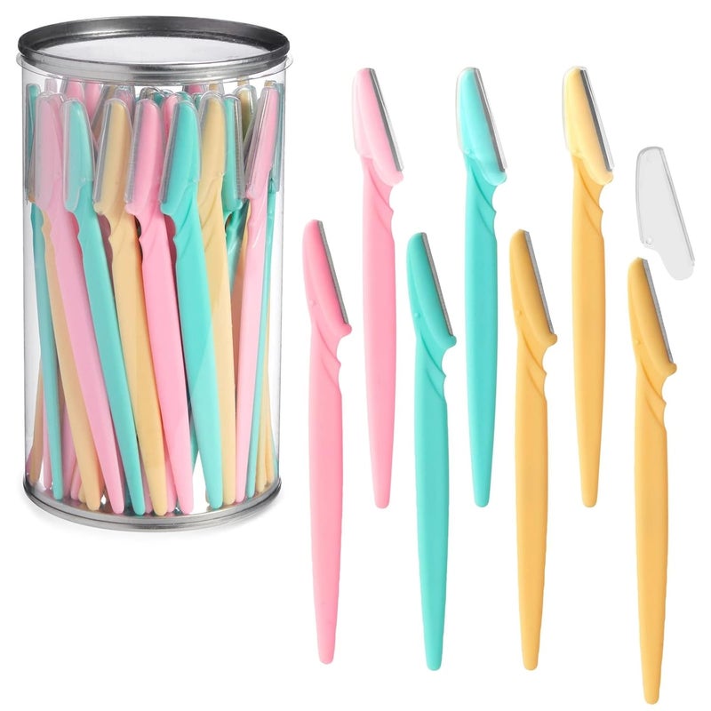 Glamlily 60 Pack Facial Dermaplaning Tool Face Razors for Womens Hair Removal 6Inch Shavers Bulk Set in 3 Colors Pink Turquoise Blue Light Yellow