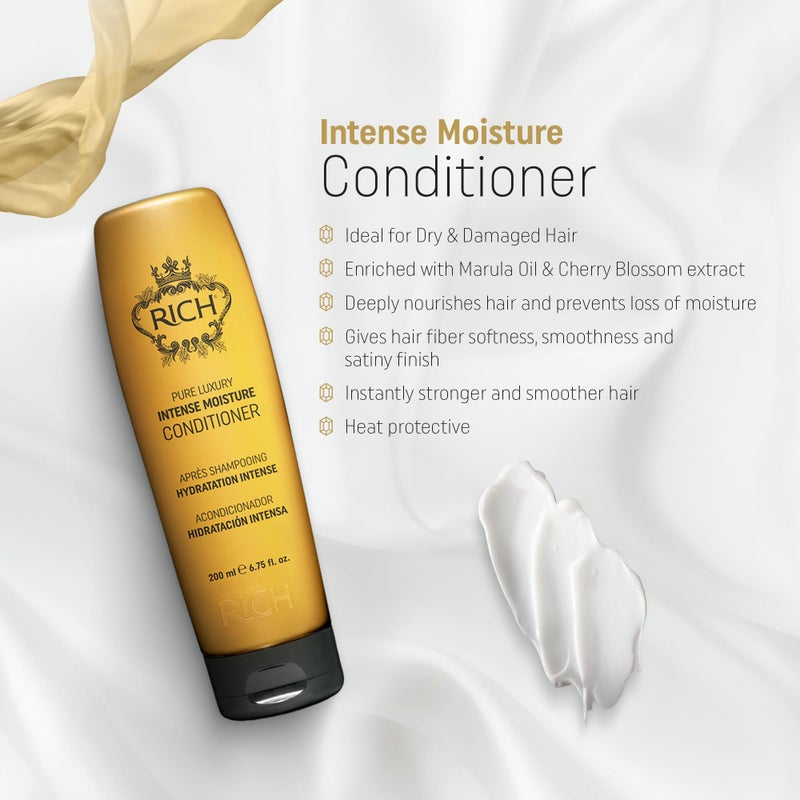 RICH Moisture Conditioner for Damaged & Dry Hair - Moisturizing & Smoothing, Anti-frizz, Prevents Split Ends - Marula Oil & Cherry Blossom Extract - 6.75 oz - Image 1