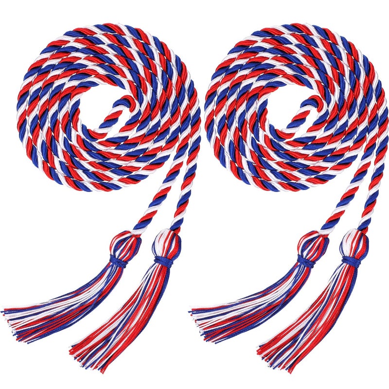 Yaomiao 2 Pieces Graduation Cords Polyester Yarn 2025 Honor Cord with Tassel for Graduation StudentsBlue Red with White