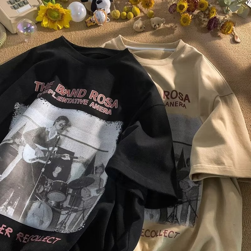 American Style Retro Short-Sleeved T-Shirt Men'S Summer Trendy Brand Printed Hiphop Top Loose Casual Round Neck Half-Sleeved T-Shirt - Image 3