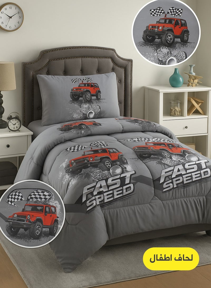 مون مفرش سرير أطفال 3 قطع قابل للعكس – طقم لحاف مبطن بحشوة متوسطة ناعمة (170×220 سم) + شرشف مطاطي (120×200+35 سم) + غطاء وسادة (80×50 سم) – تصميم عصري مطبوع بخامة ناعمة - Image 1