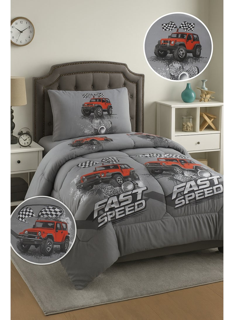 مون مفرش سرير أطفال 3 قطع قابل للعكس – طقم لحاف مبطن بحشوة متوسطة ناعمة (170×220 سم) + شرشف مطاطي (120×200+35 سم) + غطاء وسادة (80×50 سم) – تصميم عصري مطبوع بخامة ناعمة - Image 2