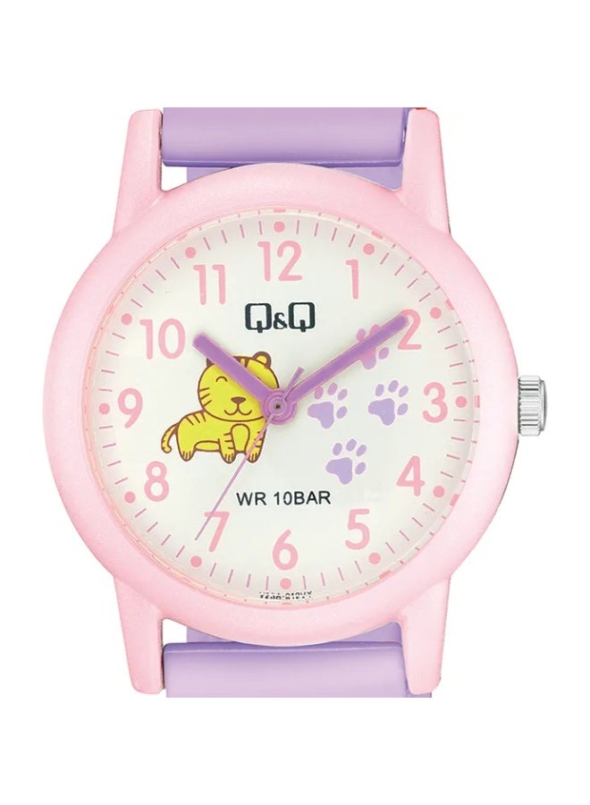 Q&Q Kids Unisex Analog Quartz Watch V23A-012VY with Tiger Design, Pink/Purple - Image 1
