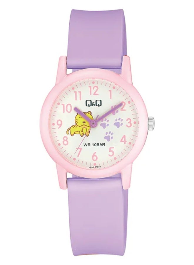 Q&Q Kids Unisex Analog Quartz Watch V23A-012VY with Tiger Design, Pink/Purple - Image 2