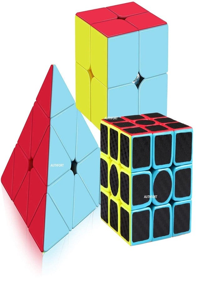 AUTHFORT Speed 2X2 Cube,Pyraminx Pyramid Triangle Stickerless High Speed 3X3X3 Sticker-Ed Cube (3 Pieces), Kid - Image 1