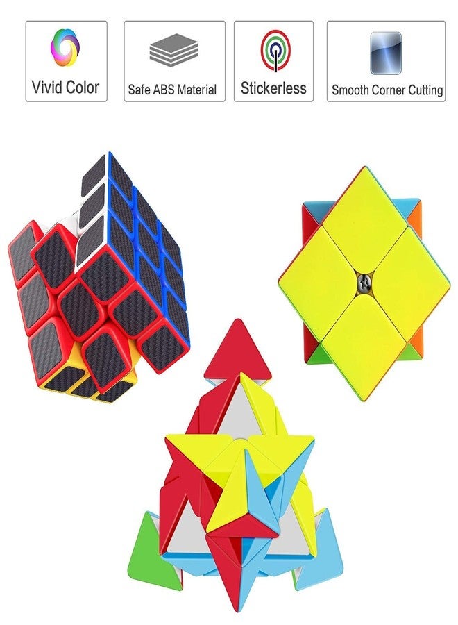 AUTHFORT Speed 2X2 Cube,Pyraminx Pyramid Triangle Stickerless High Speed 3X3X3 Sticker-Ed Cube (3 Pieces), Kid - Image 2