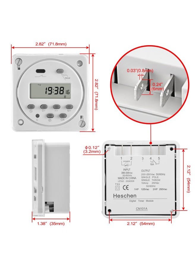 Heschen Digital LCD Power Weekly Programmable Timer Relay Switch, CN101A, AC220V 16Amp, SPST, with Waterproof Cover, White (AC220V+CAP) - Image 2