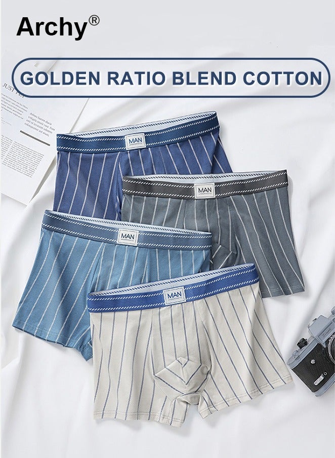 Archy 4 Pack Men's Striped Cotton Blend Trunks Big Size Striped Underwear Underpants Boys Panties Undies Large Boxer Oversize Shorts Knickers  Men's Slim Breathable Stretch Modal Slim Adults Boxer Brief  - Image 1