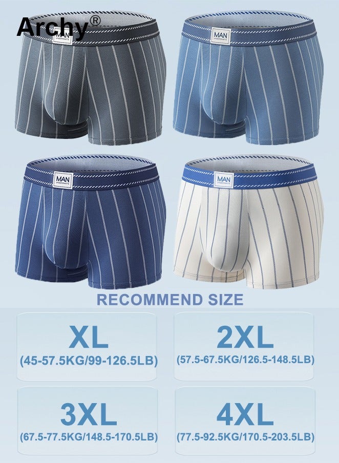 Archy 4 Pack Men's Striped Cotton Blend Trunks Big Size Striped Underwear Underpants Boys Panties Undies Large Boxer Oversize Shorts Knickers  Men's Slim Breathable Stretch Modal Slim Adults Boxer Brief  - Image 5