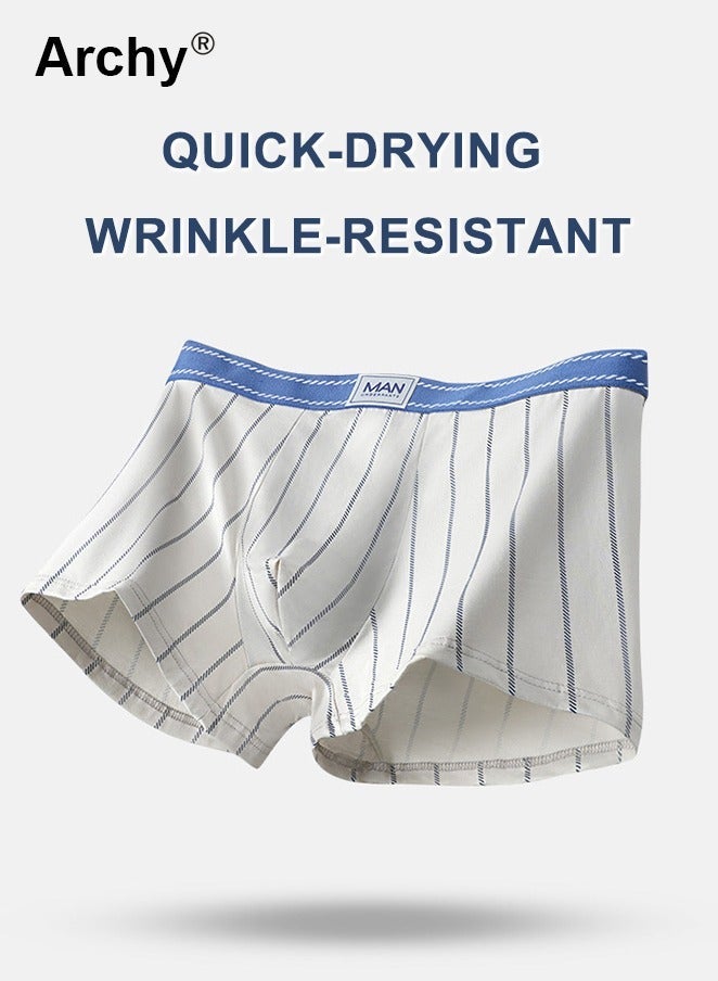 Archy 4 Pack Men's Striped Cotton Blend Trunks Big Size Striped Underwear Underpants Boys Panties Undies Large Boxer Oversize Shorts Knickers  Men's Slim Breathable Stretch Modal Slim Adults Boxer Brief - Image 4