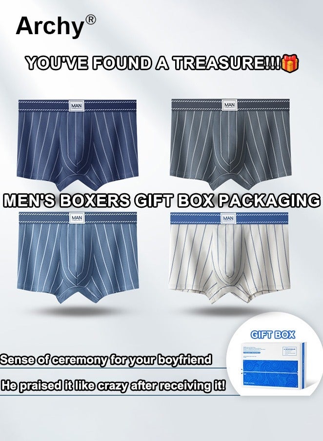 Archy 4 Pack Men's Striped Cotton Blend Trunks Big Size Striped Underwear Underpants Boys Panties Undies Large Boxer Oversize Shorts Knickers  Men's Slim Breathable Stretch Modal Slim Adults Boxer Brief - Image 3