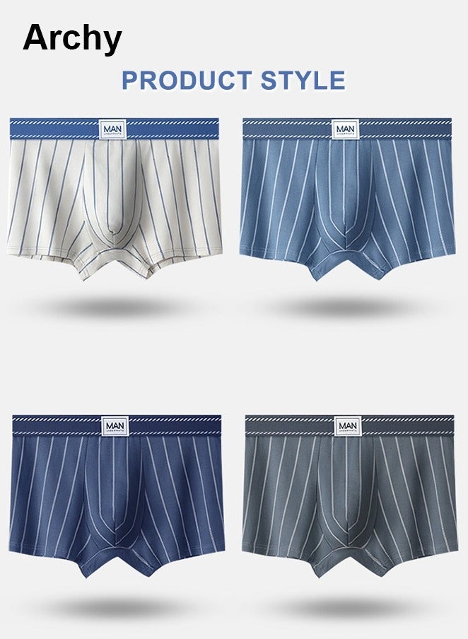 Archy 4 Pack Men's Striped Cotton Blend Trunks Big Size Striped Underwear Underpants Boys Panties Undies Large Boxer Oversize Shorts Knickers  Men's Slim Breathable Stretch Modal Slim Adults Boxer Brief - Image 1