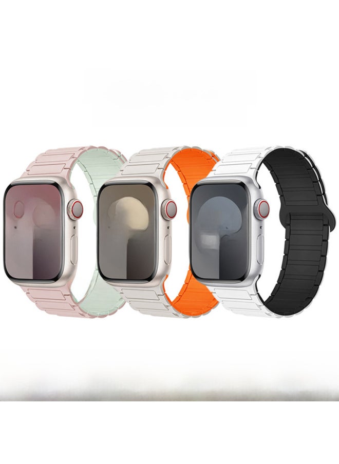 Suitable For Iwatch Watch Strap 1-8 Generation/S9 Universal Free Adjustment Two-color Magnetic For AppleSilicone Strap-Color:Wine Red-Specifications:38/40/41/10 Generations 42mm Universal