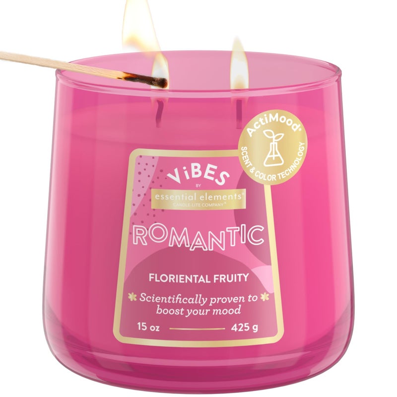 Essential Elements Candle-Lite Vibes Floriental Fruity Mood-Enhancing Scented Candles, 15 oz Jar, Aromatherapy, Proudly Poured in The USA, 2-Wick, 86 Hours Burn Time, Perfect Relaxation Gift - Image 1