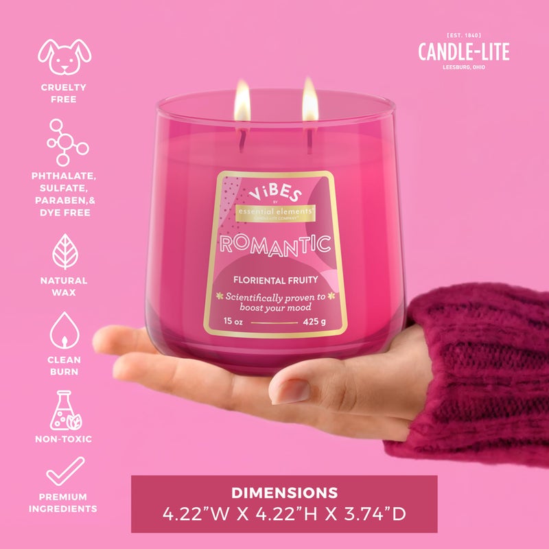 Essential Elements Candle-Lite Vibes Floriental Fruity Mood-Enhancing Scented Candles, 15 oz Jar, Aromatherapy, Proudly Poured in The USA, 2-Wick, 86 Hours Burn Time, Perfect Relaxation Gift - Image 3