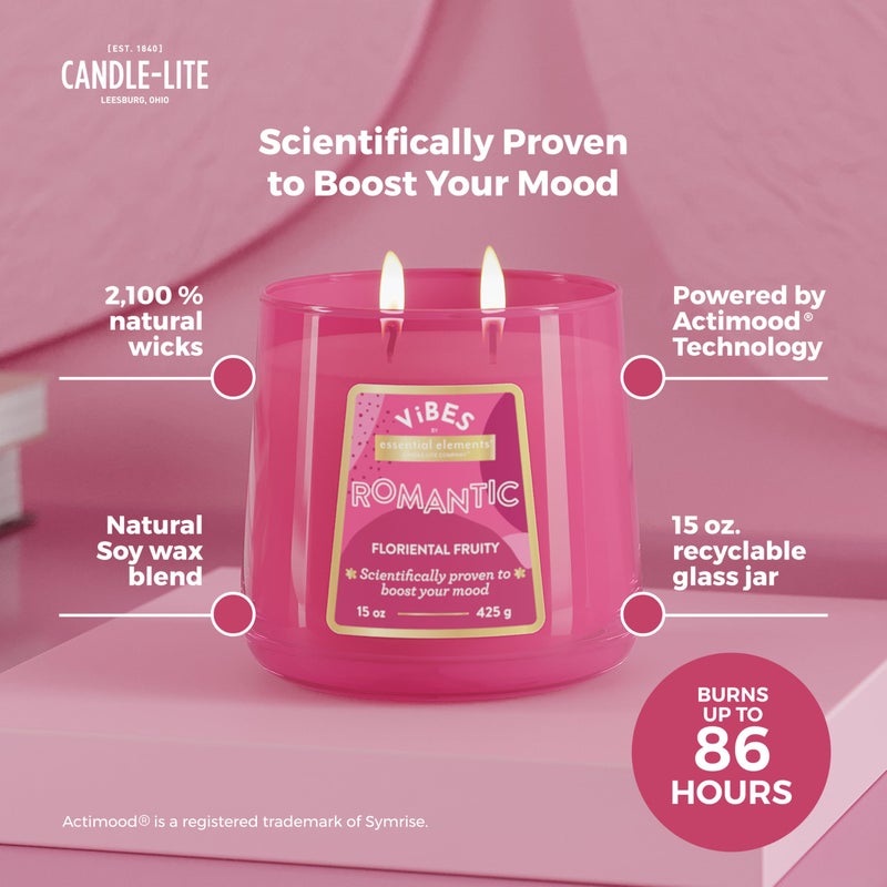 Essential Elements Candle-Lite Vibes Floriental Fruity Mood-Enhancing Scented Candles, 15 oz Jar, Aromatherapy, Proudly Poured in The USA, 2-Wick, 86 Hours Burn Time, Perfect Relaxation Gift - Image 2