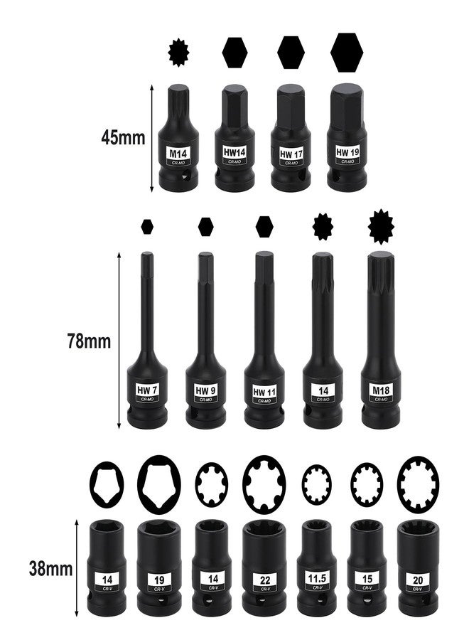 Mayouko 16PCS 1/2" Drive Impact Brake Special Caliper Socket Set, 5PT 7PT 10PT M14 M18 & Hex Sockets Compatible for Audi/VW/Ford/Porsche/Benz/BMW/Mazda - Image 2