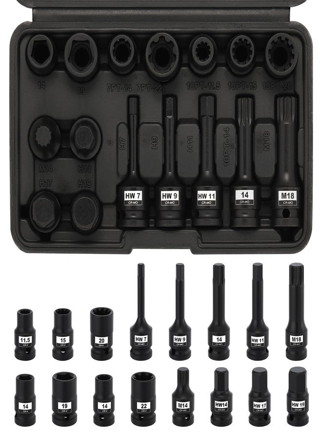 Mayouko 16PCS 1/2" Drive Impact Brake Special Caliper Socket Set, 5PT 7PT 10PT M14 M18 & Hex Sockets Compatible for Audi/VW/Ford/Porsche/Benz/BMW/Mazda - Image 1