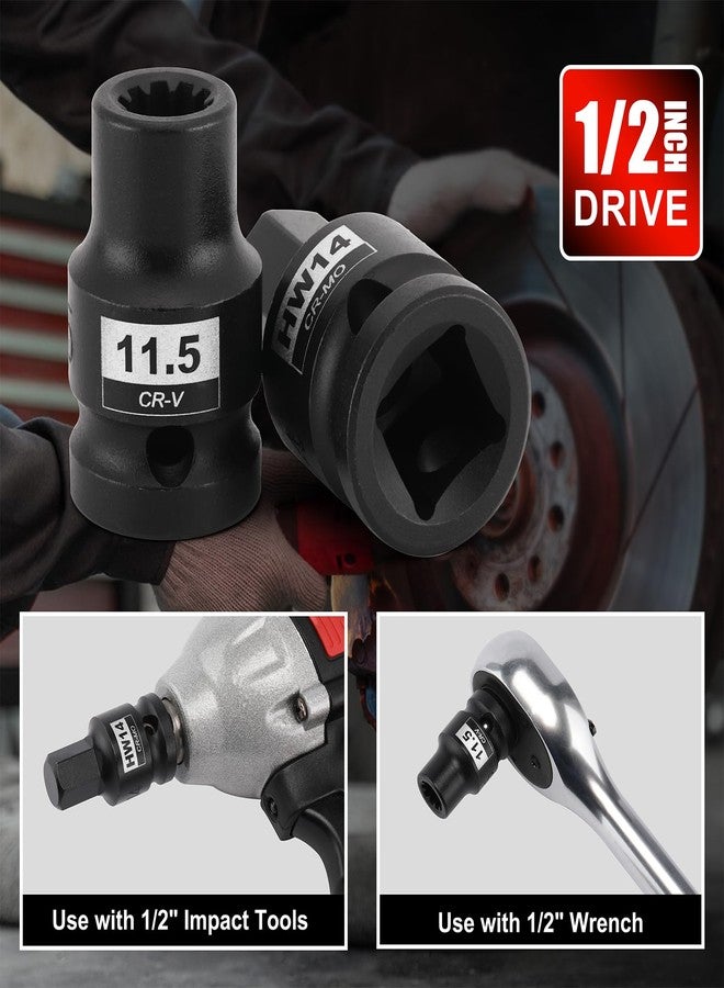 Mayouko 16PCS 1/2" Drive Impact Brake Special Caliper Socket Set, 5PT 7PT 10PT M14 M18 & Hex Sockets Compatible for Audi/VW/Ford/Porsche/Benz/BMW/Mazda - Image 4