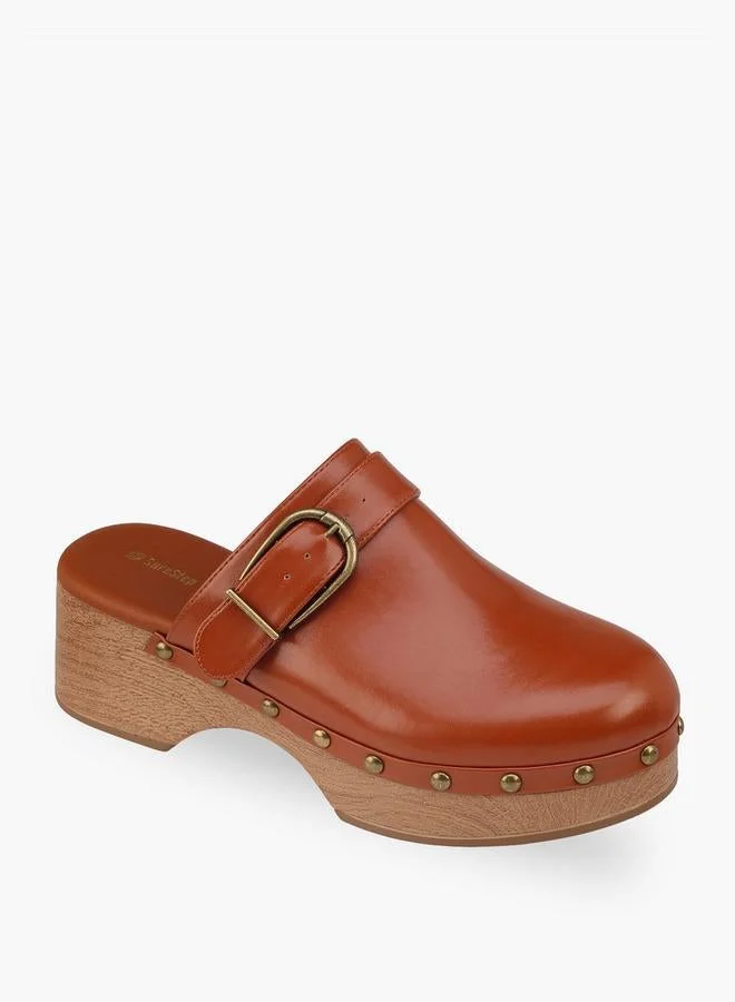 Surestep Women Buckle Detail Block Heel Mules