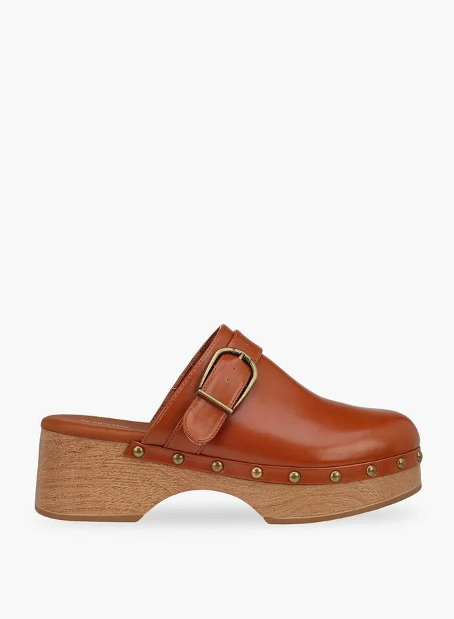 Surestep TAN Women Buckle Detail Block Heel Mules for Women | Best Price UAE