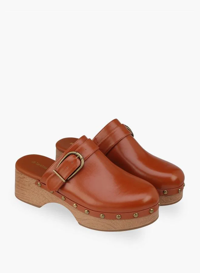 Surestep Women Buckle Detail Block Heel Mules