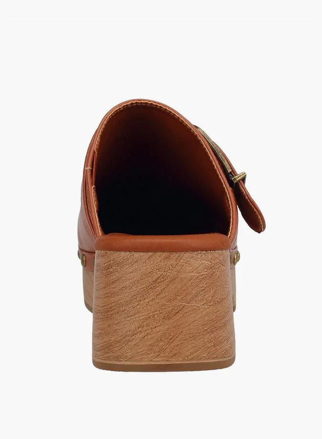 Surestep TAN Women Buckle Detail Block Heel Mules for Women | Best Price UAE