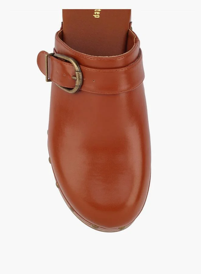 Surestep TAN Women Buckle Detail Block Heel Mules for Women | Best Price UAE