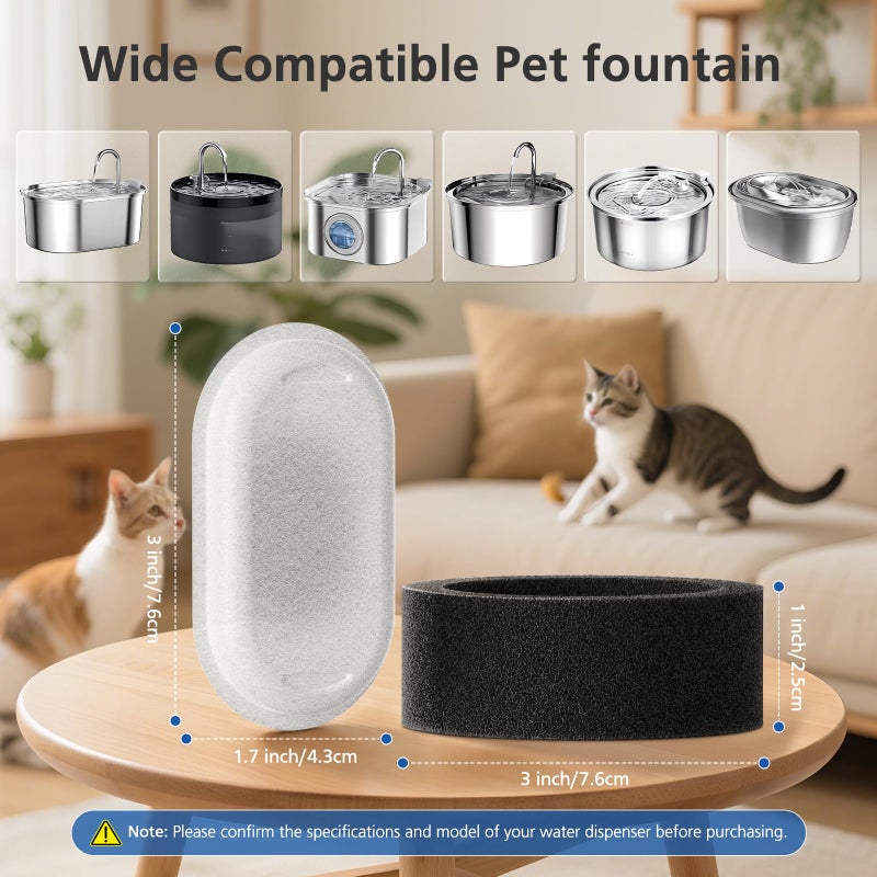 Beckacher 50 Pack Cat Water Fountain Filters for 108/3.2L& 67oz/2L Stainless Steel Pet Water Dispenser Cat/Dog Fountain Filter Replacement(25 Filters & 25 Sponges) - Image 3
