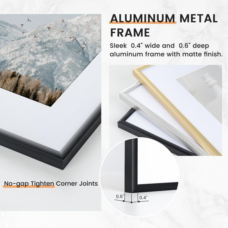 Venusmiles 5x7 Picture Frame - 5 x 7 Thin Aluminum Photo Frames with 4x6 Removable Mat - High Definition Plexiglass - Ideal for Wall or Tabletop Display - Wall Hook Hanging Hardware Included - Black  Set of 1 - Image 2
