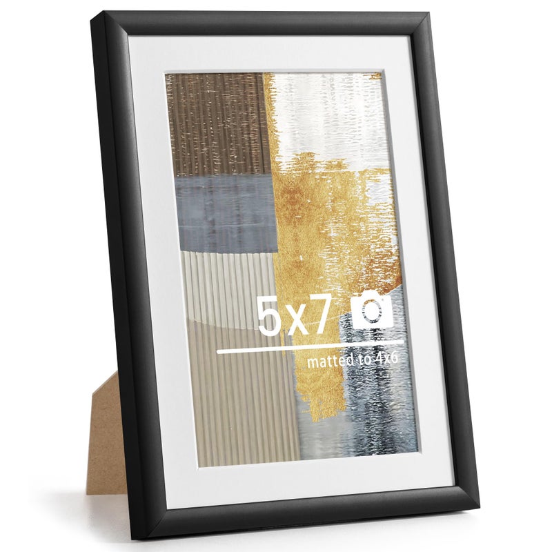 Venusmiles 5x7 Picture Frame - 5 x 7 Thin Aluminum Photo Frames with 4x6 Removable Mat - High Definition Plexiglass - Ideal for Wall or Tabletop Display - Wall Hook Hanging Hardware Included - Black  Set of 1 - Image 1