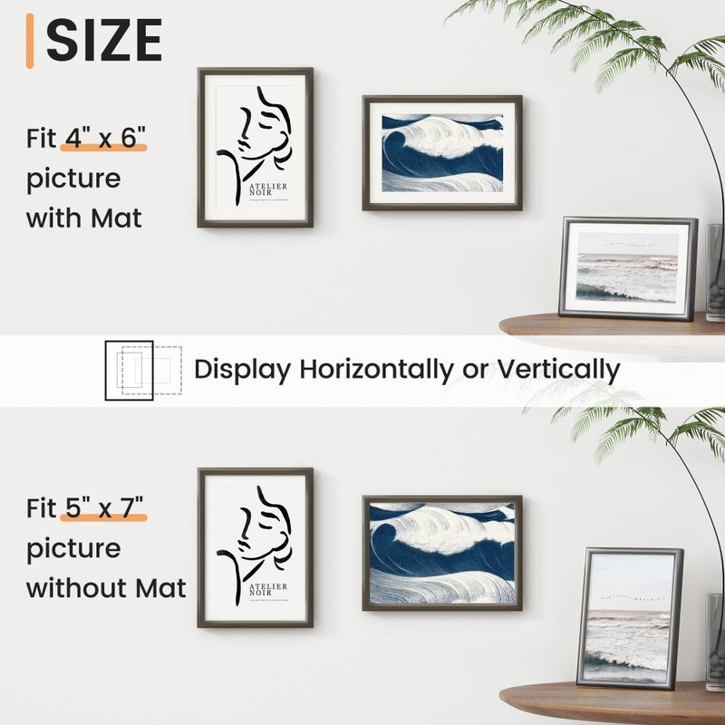 Venusmiles 5x7 Picture Frame - 5 x 7 Thin Aluminum Photo Frames with 4x6 Removable Mat - High Definition Plexiglass - Ideal for Wall or Tabletop Display - Wall Hook Hanging Hardware Included - Black  Set of 1 - Image 5