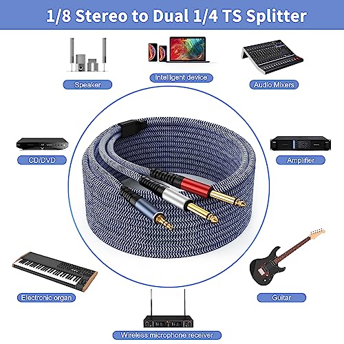 TAISUSAN 1/8 Stereo to Dual 1/4 Mono Cable 10ft, 3.5mm to Dual 1/4 Cable, 1/8 inch TRS Stereo to Dual 1/4 inch TRS Splitter - Image 4