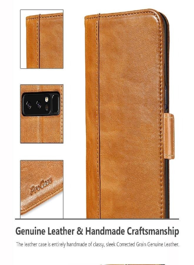 ProCase Galaxy Note 8 Genuine Leather Case, Vintage Wallet Folding Flip Case with Kickstand Card Slots Magnetic Closure Protective Cover for Galaxy Note8 -Brown Brown - Image 2