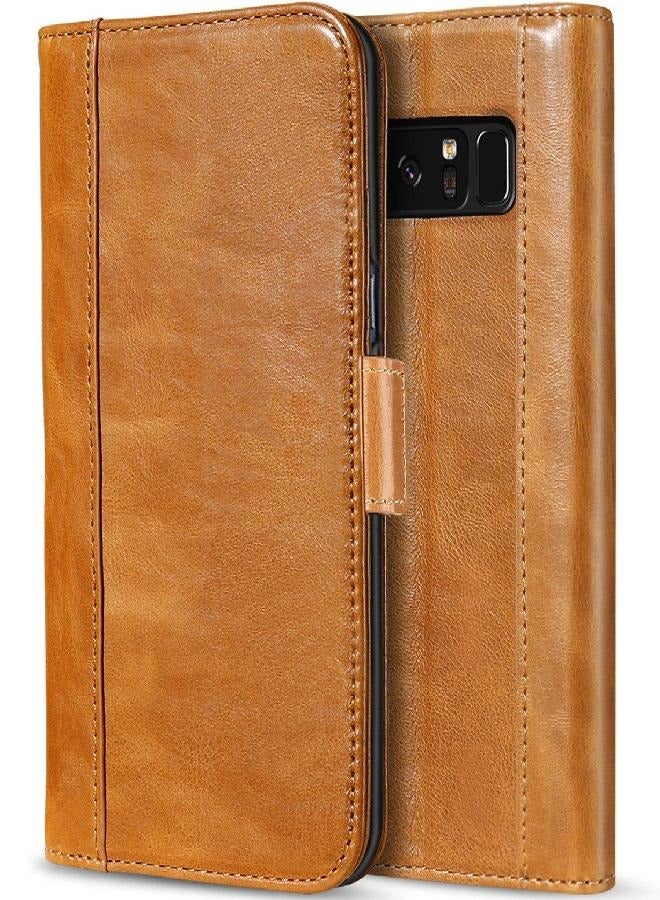 ProCase Galaxy Note 8 Genuine Leather Case, Vintage Wallet Folding Flip Case with Kickstand Card Slots Magnetic Closure Protective Cover for Galaxy Note8 -Brown Brown - Image 1
