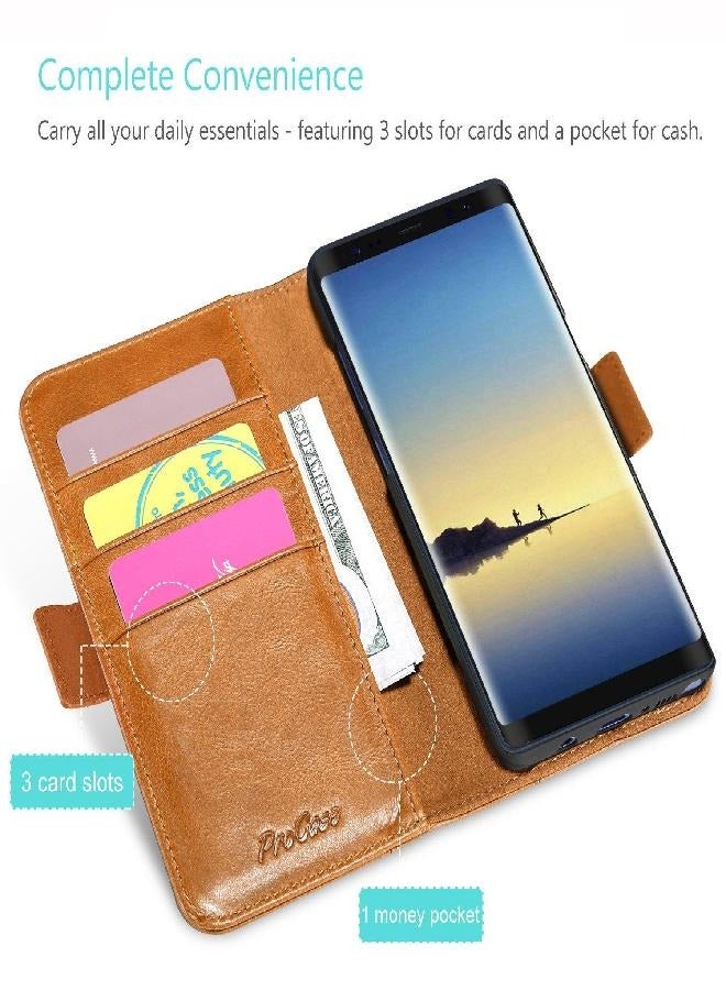 ProCase Galaxy Note 8 Genuine Leather Case, Vintage Wallet Folding Flip Case with Kickstand Card Slots Magnetic Closure Protective Cover for Galaxy Note8 -Brown Brown - Image 4